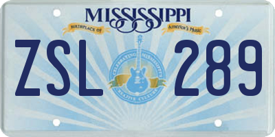 MS license plate ZSL289