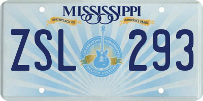 MS license plate ZSL293