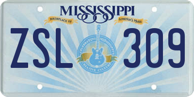MS license plate ZSL309