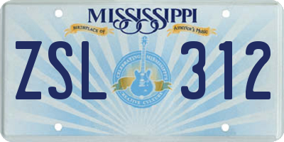 MS license plate ZSL312