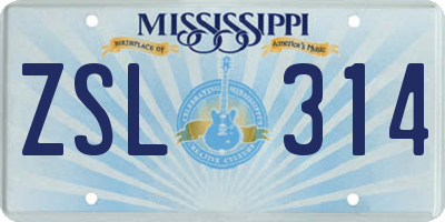 MS license plate ZSL314
