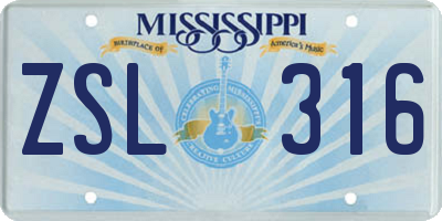 MS license plate ZSL316