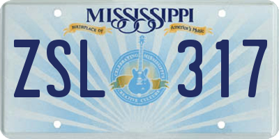 MS license plate ZSL317