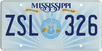 MS license plate ZSL326