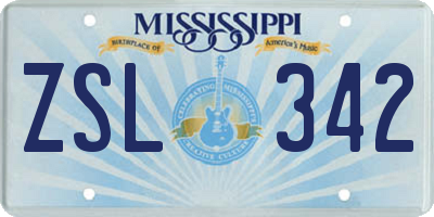 MS license plate ZSL342