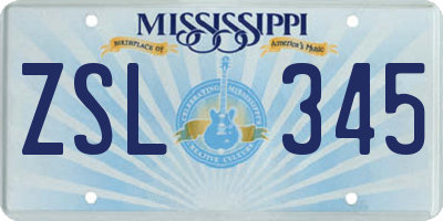 MS license plate ZSL345