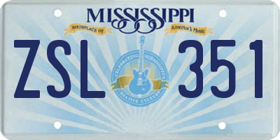 MS license plate ZSL351