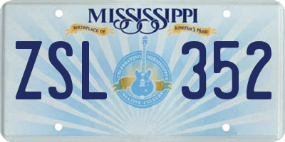 MS license plate ZSL352