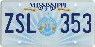 MS license plate ZSL353