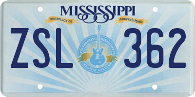 MS license plate ZSL362