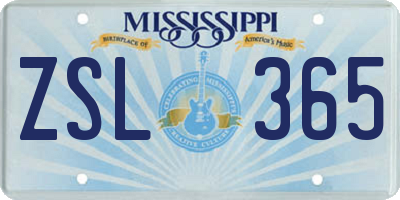 MS license plate ZSL365