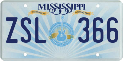 MS license plate ZSL366