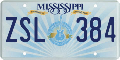 MS license plate ZSL384