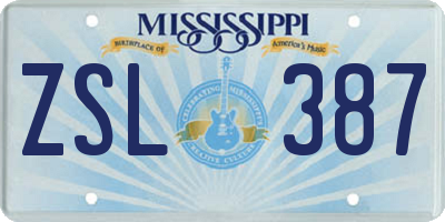 MS license plate ZSL387