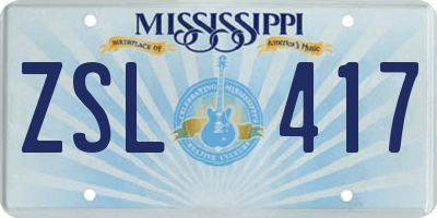 MS license plate ZSL417