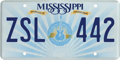 MS license plate ZSL442