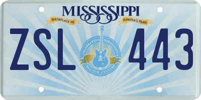 MS license plate ZSL443