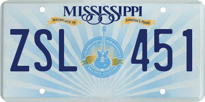 MS license plate ZSL451