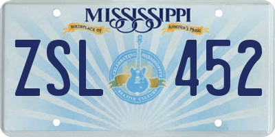 MS license plate ZSL452