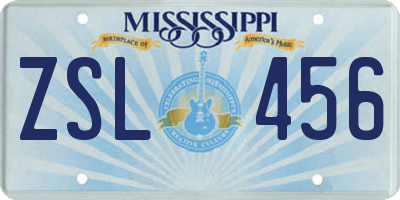 MS license plate ZSL456