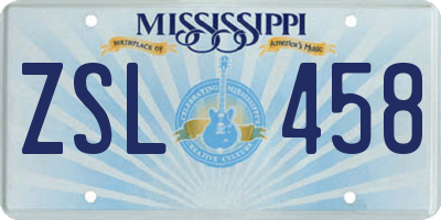 MS license plate ZSL458