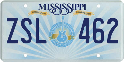 MS license plate ZSL462