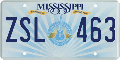 MS license plate ZSL463