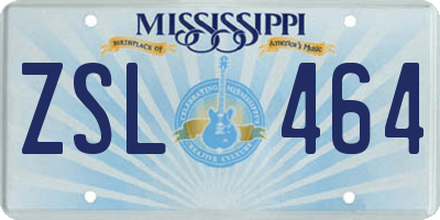 MS license plate ZSL464