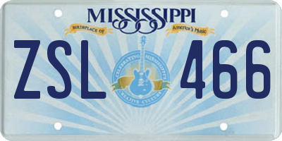 MS license plate ZSL466