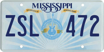 MS license plate ZSL472