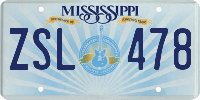 MS license plate ZSL478