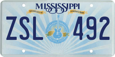 MS license plate ZSL492