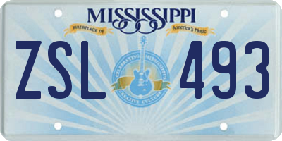 MS license plate ZSL493
