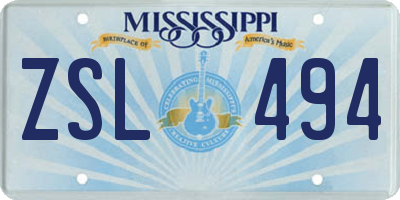 MS license plate ZSL494
