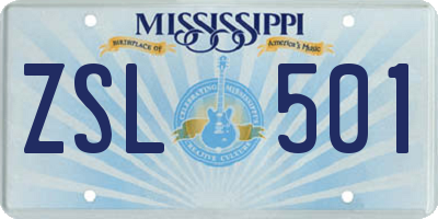 MS license plate ZSL501