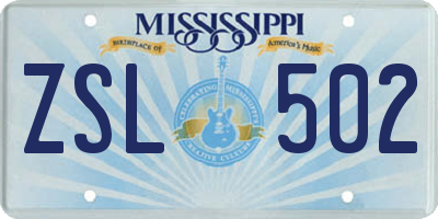 MS license plate ZSL502