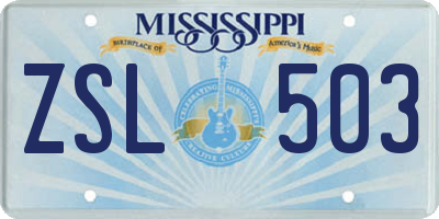 MS license plate ZSL503