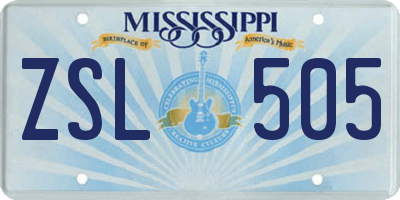 MS license plate ZSL505