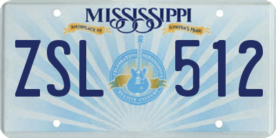 MS license plate ZSL512