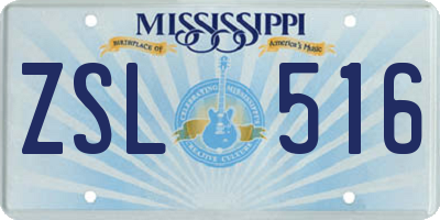 MS license plate ZSL516