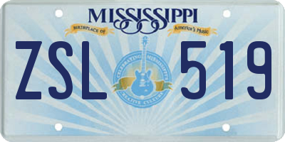 MS license plate ZSL519