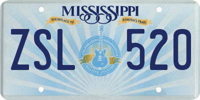 MS license plate ZSL520