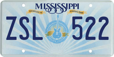 MS license plate ZSL522