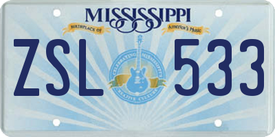 MS license plate ZSL533
