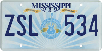 MS license plate ZSL534