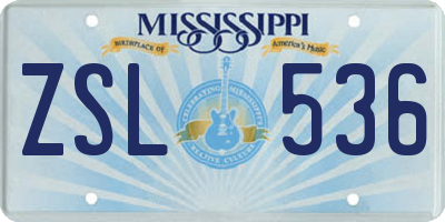 MS license plate ZSL536