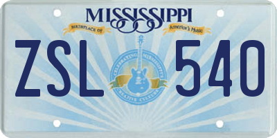 MS license plate ZSL540