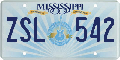 MS license plate ZSL542
