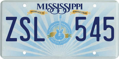 MS license plate ZSL545