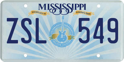 MS license plate ZSL549